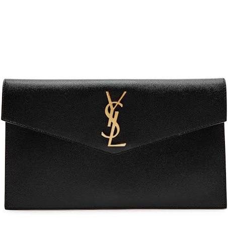 Saint Laurent Uptown Pebbled Leather Pouch, Leather Bag, Black - One Size