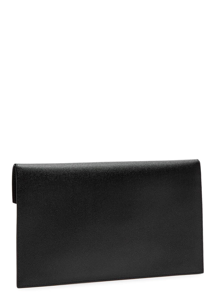 Saint Laurent Uptown Pebbled Leather Pouch, Leather Bag, Black - One Size