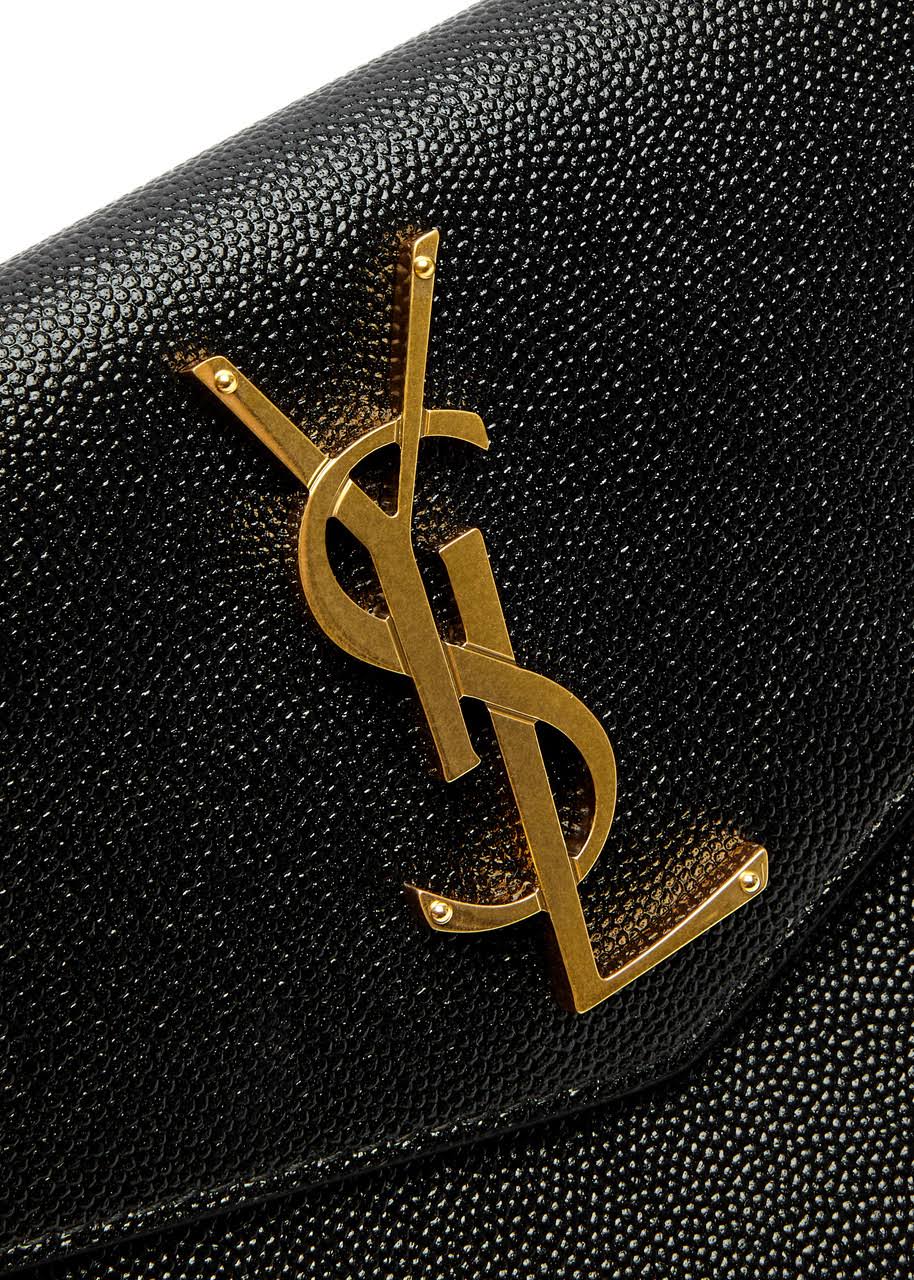 Saint Laurent Uptown Pebbled Leather Pouch, Leather Bag, Black - One Size