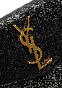 Thumbnail for Saint Laurent Uptown Pebbled Leather Pouch, Leather Bag, Black - One Size