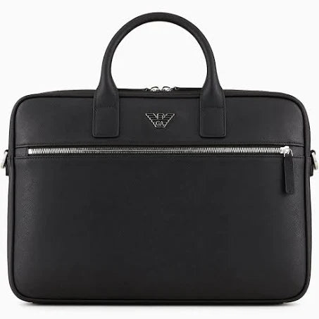 Emporio Armani Regenerated Saffiano Leather Business Bag - Black