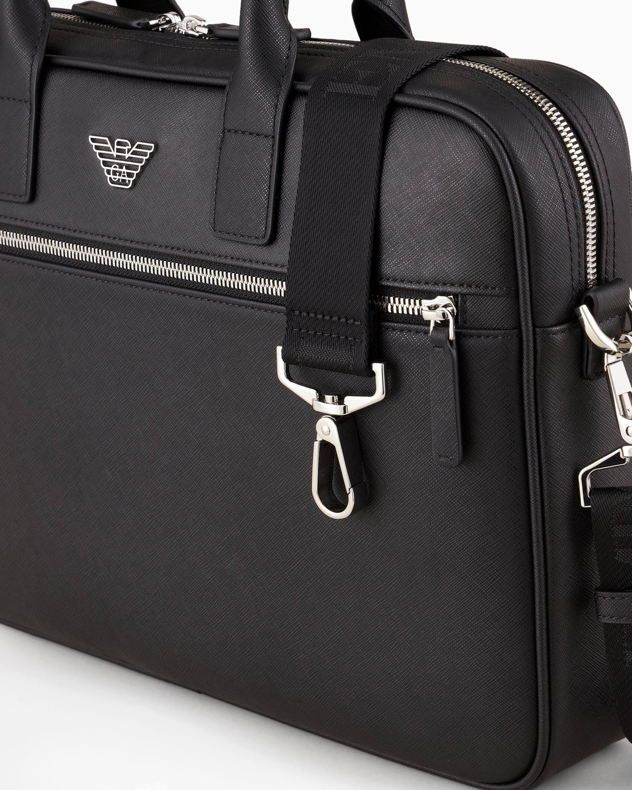 Emporio Armani Regenerated Saffiano Leather Business Bag - Black