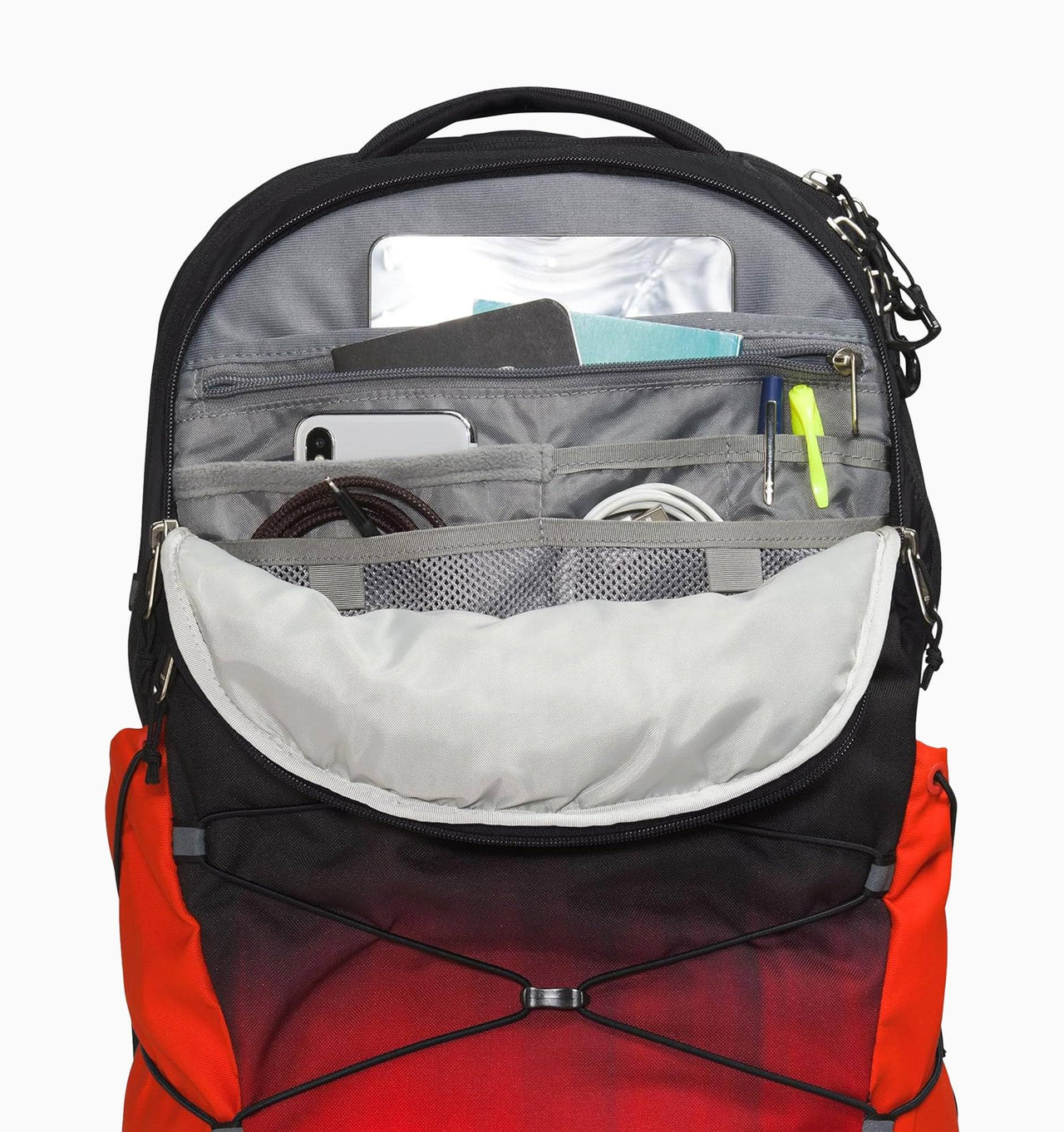 The North Face Borealis Backpack - Fiery Red Dip Dye Large Print/TNF Black