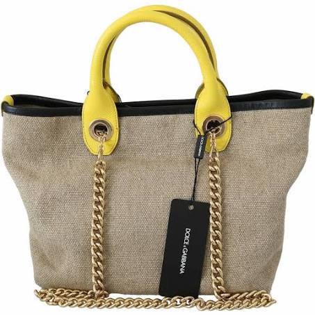 Dolce & Gabbana Beige Gold Chain Strap Shoulder Sling Purse Tote Bag