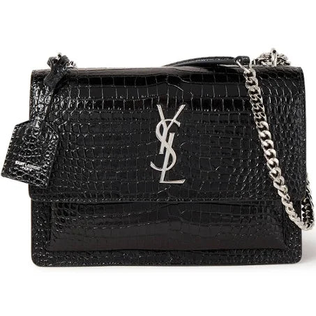 Saint Laurent Sunset crocodile-effect Shoulder Bag - Black