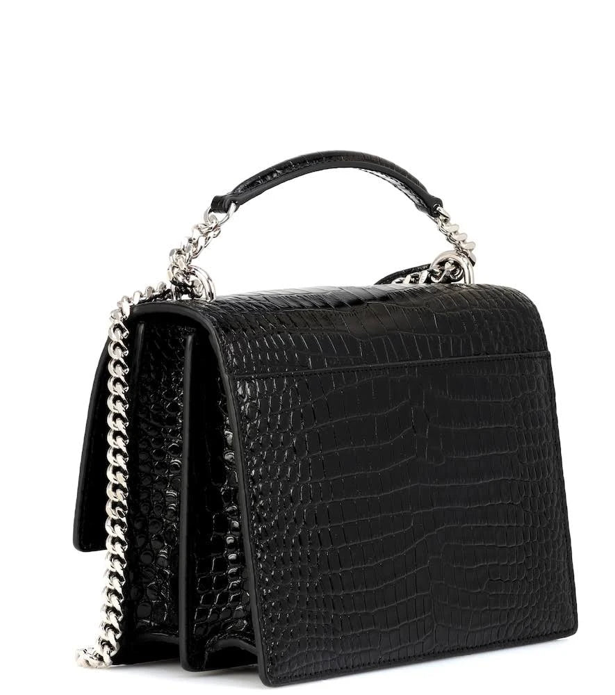 Saint Laurent Sunset crocodile-effect Shoulder Bag - Black