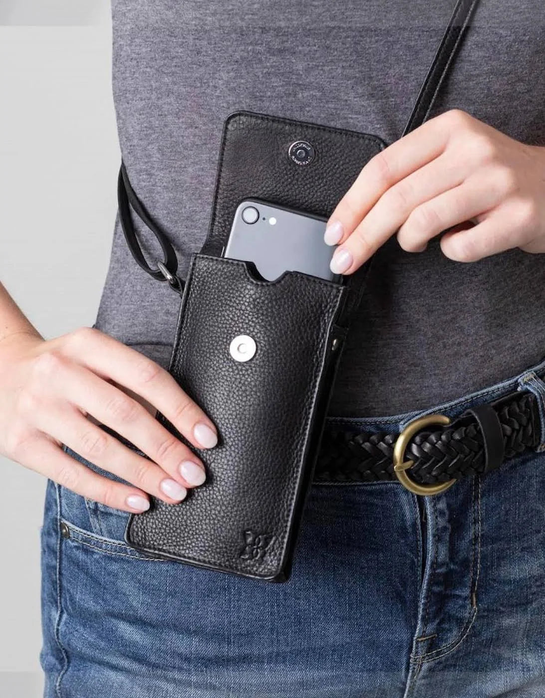 Lakeland Leather - 'Bowness' Leather Cross Body Phone Pouch - Black