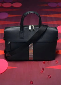 Thumbnail for Paul Smith Signature Stripe 'Folio' Leather Briefcase Black