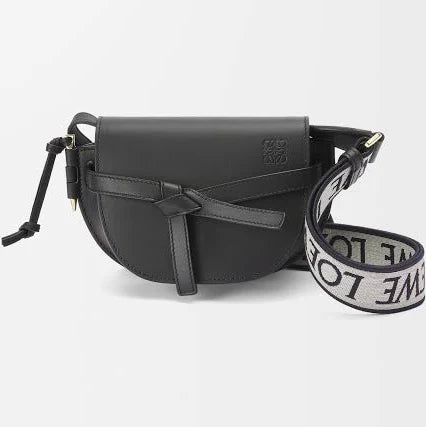 Loewe Gate Dual Mini Leather and Jacquard Shoulder Bag Black Female