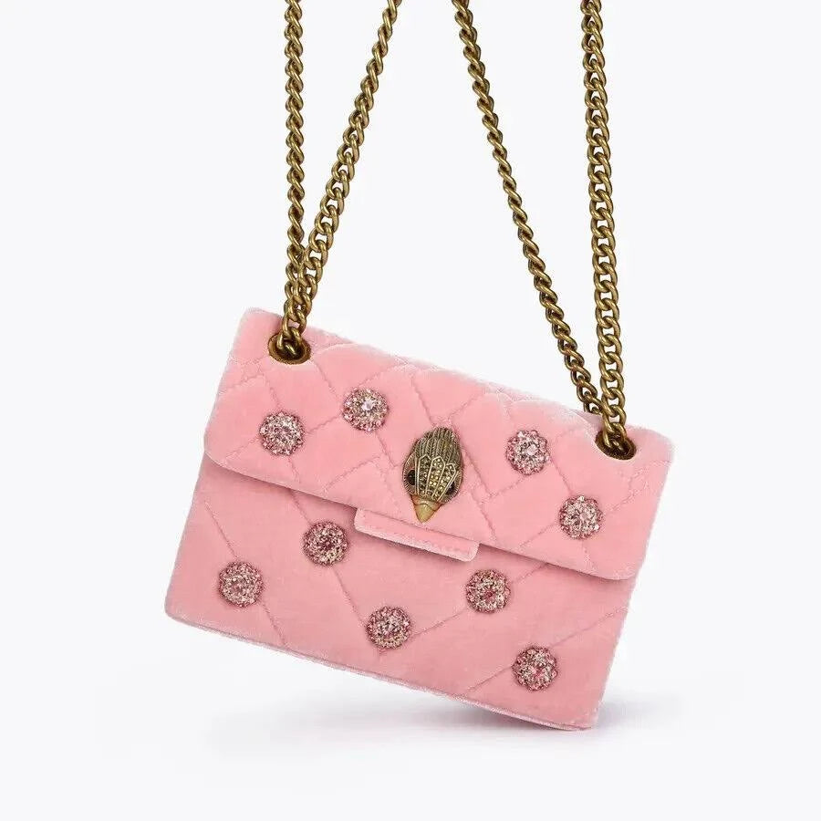 £189 Kurt Geiger London Pink Velvet Mini Kensington Bag Brand With