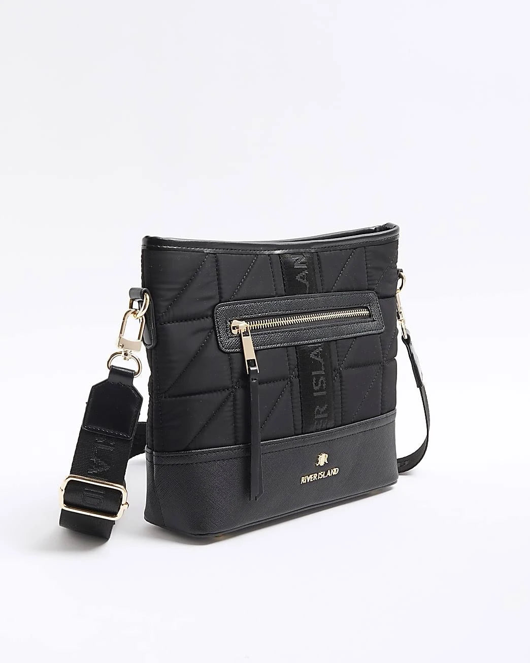 River Island Womens Black Webbing Quilted Cross Body Bag in One Size