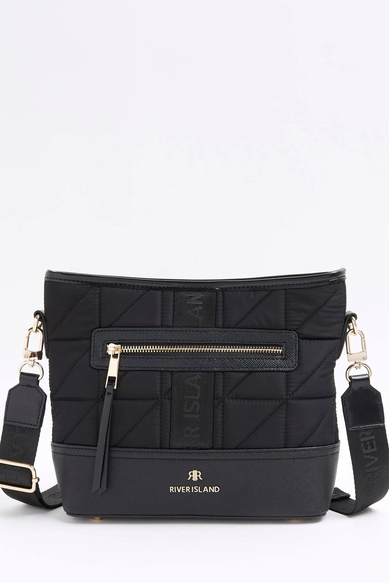 River Island Womens Black Webbing Quilted Cross Body Bag in One Size