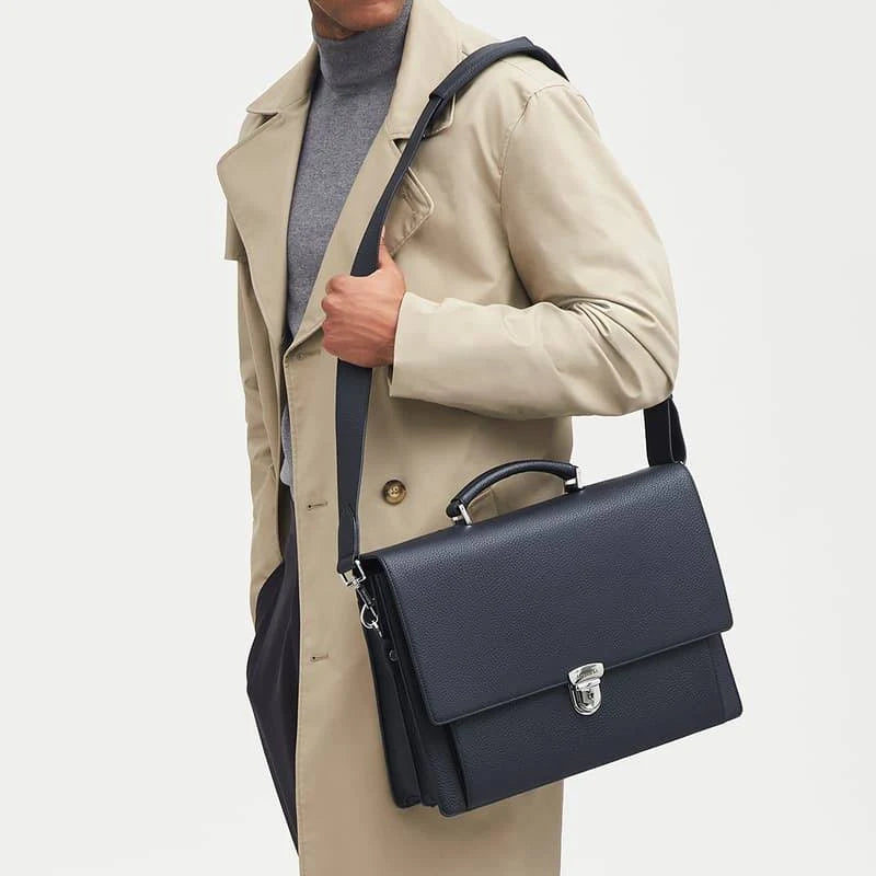 Aspinal of London Mens Blue Leather City Laptop Briefcase