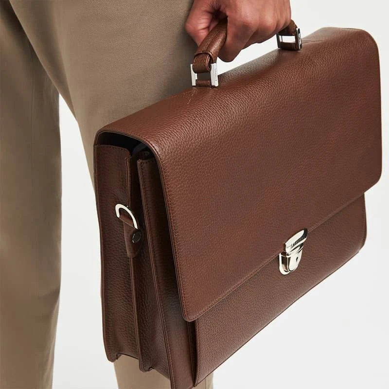 Aspinal of London Mens Blue Leather City Laptop Briefcase
