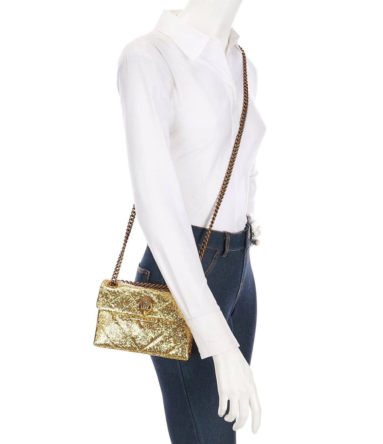 Kurt Geiger London Women's Cross Body Bag Gold Glitter Mini Kensington