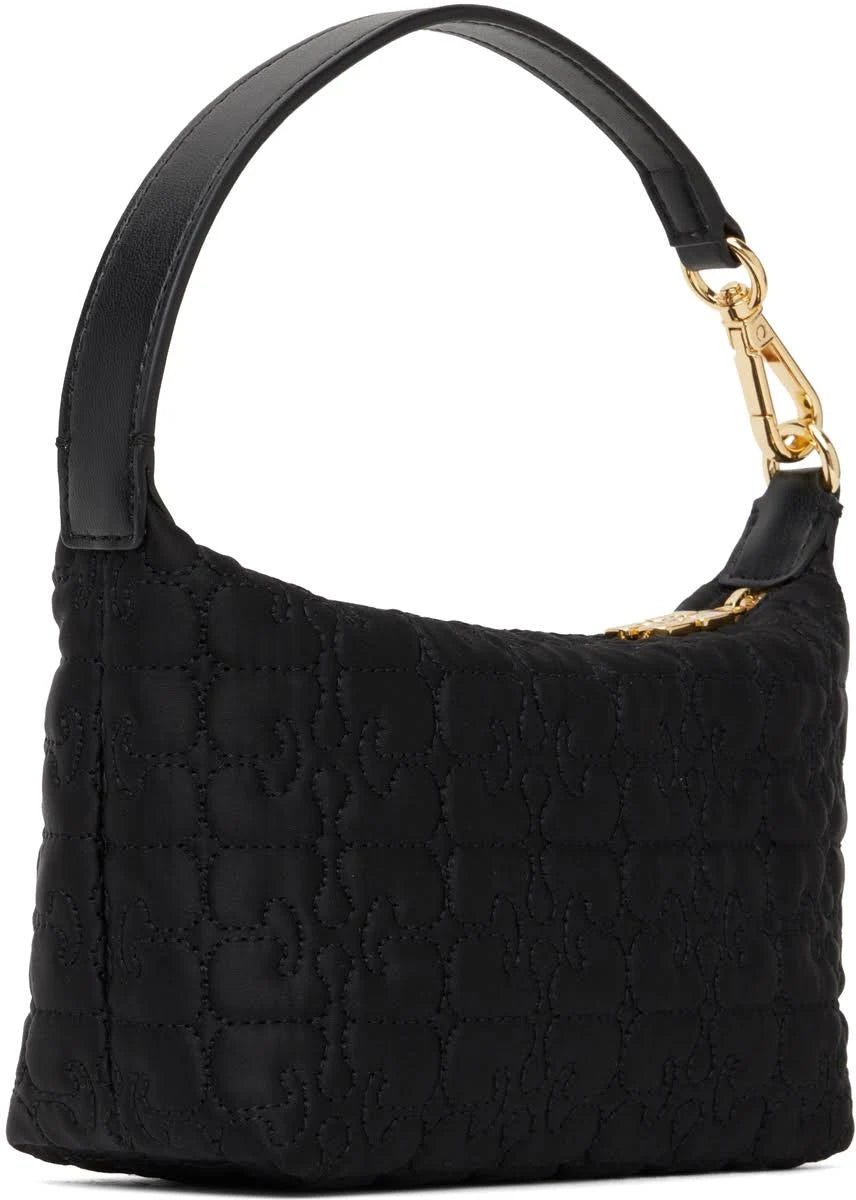 GANNI Black Small Butterfly Satin Pouch