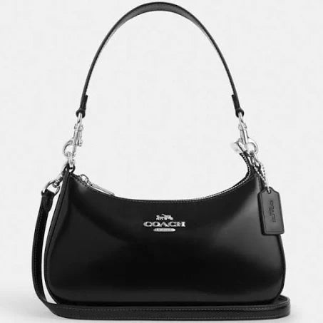 Coach Teri Shoulder Bag in Silver/Black - Stylish Spazzolato Leather