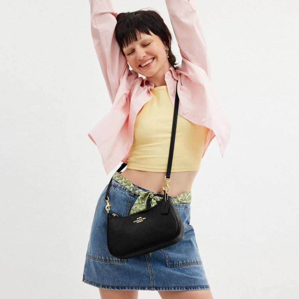 Coach Teri Shoulder Bag in Silver/Black - Stylish Spazzolato Leather