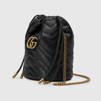 Thumbnail for Gucci Mini Leather GG Marmont Bucket Bag - Black - One Size