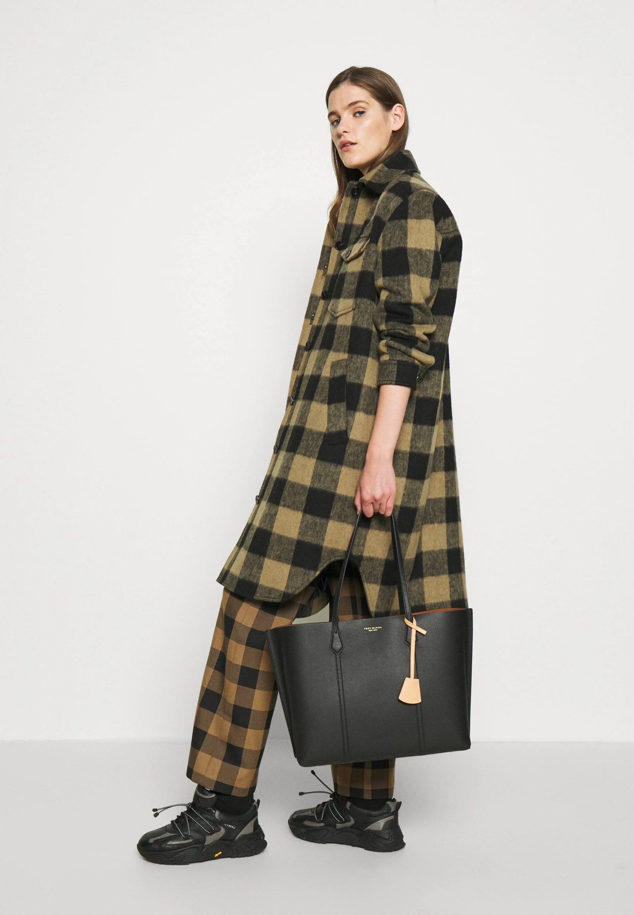 Tory Burch Black Leather Perry Triple- Compartment Tote Bag