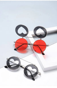 Thumbnail for Double Layer Flip Lens Sunglasses - Retro Round Style for Women and Men Pink Gold
