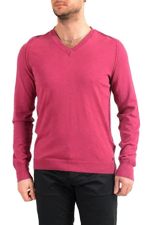 Hugo Boss Men's Kamis Purplish Pink V-Neck Pullover Sweater US L It 52