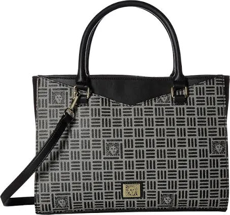 Anne Klein Lion Logo V-Satchel Handbags Natural Black : One Size