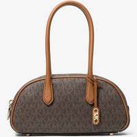 Thumbnail for Mk Lulu Small Signature Logo Satchel - Brown - Michael Kors
