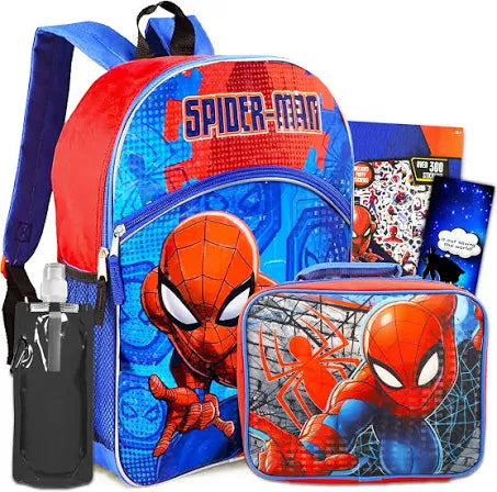Marvel Spiderman Backpack With Lunch Box ~ 5 Pc Back To School Bundle With 16 ...