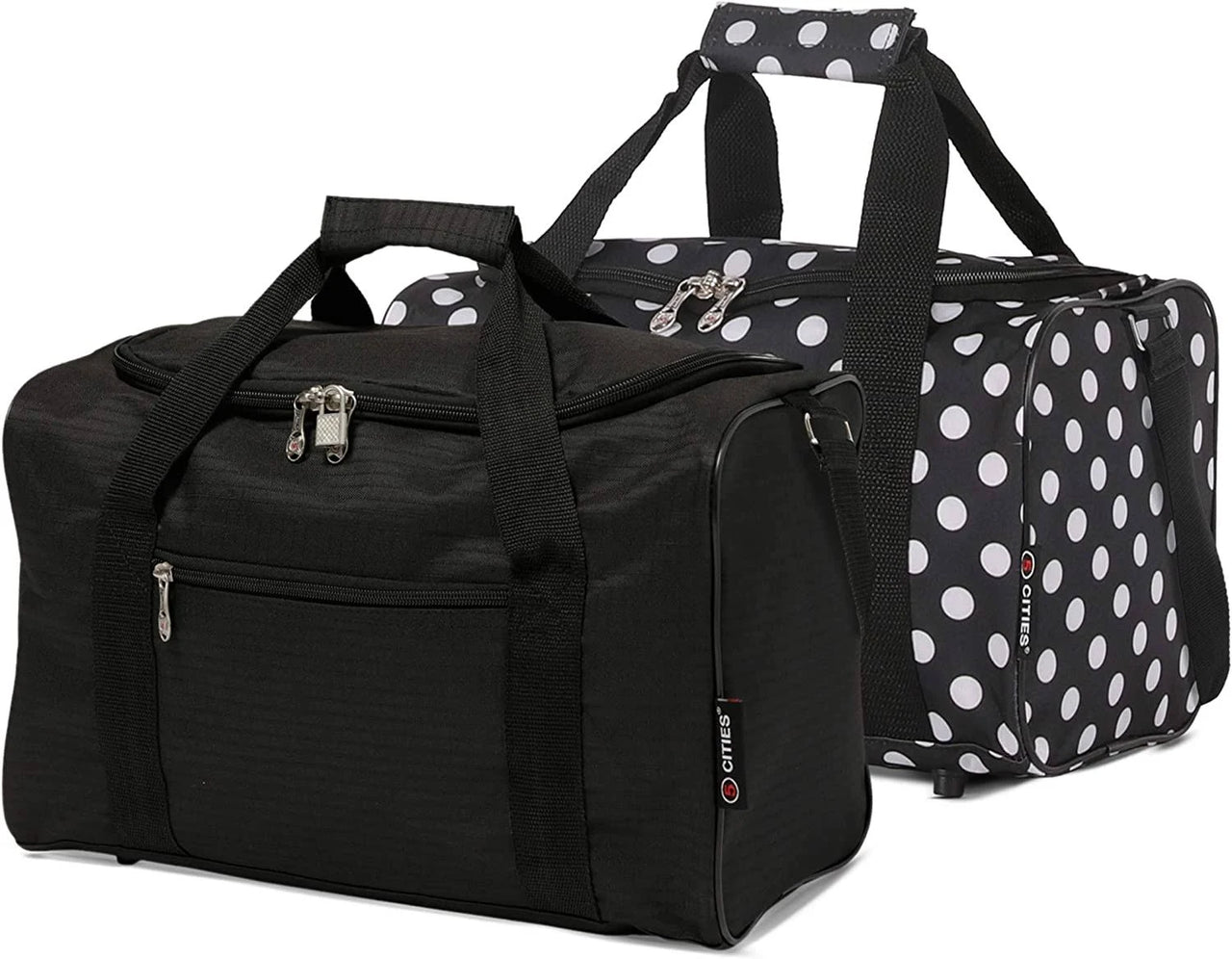 5 Cities (40x20x25cm) Hand Luggage Holdall Flight Bag (x2 Set) - Black