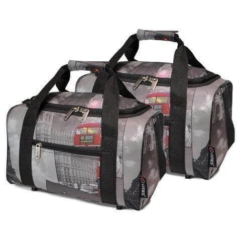 5 Cities (40x20x25cm) Hand Luggage Holdall Flight Bag (x2 Set) - Black