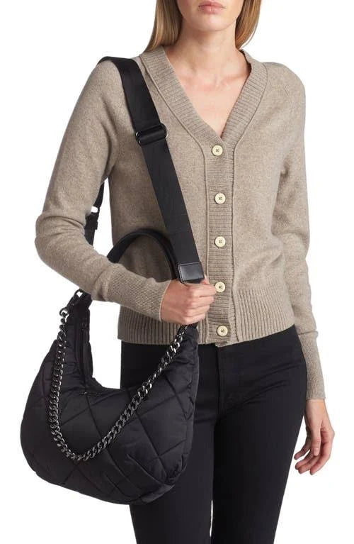 MZ Wallace Quilted Bowery Shoulder Bag Black/Gunmetal