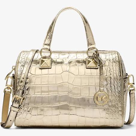Michael Kors Grayson Medium Metallic Crocodile Leather Satchel - Pale Gold