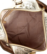 Thumbnail for Michael Kors Grayson Medium Metallic Crocodile Leather Satchel - Pale Gold