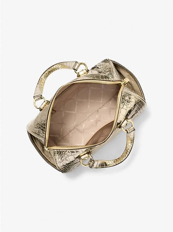 Michael Kors Grayson Medium Metallic Crocodile Leather Satchel - Pale Gold
