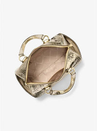 Thumbnail for Michael Kors Grayson Medium Metallic Crocodile Leather Satchel - Pale Gold