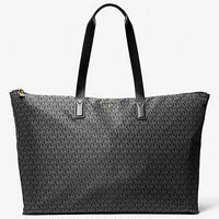 Thumbnail for Michael Kors Jet Set Travel Large Tote Bag - Black Signature Logo Print