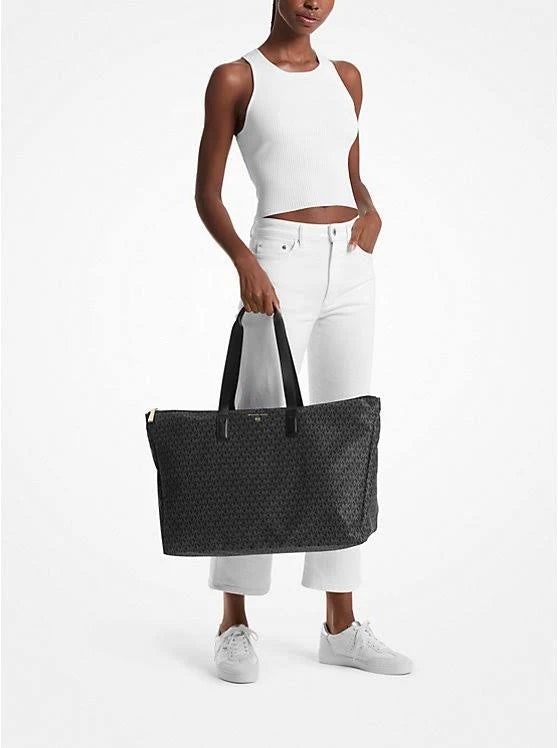 Michael Kors Jet Set Travel Large Tote Bag - Black Signature Logo Print