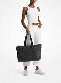 Thumbnail for Michael Kors Jet Set Travel Large Tote Bag - Black Signature Logo Print