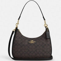 Thumbnail for Coach Teri Hobo Bag in Gold/Walnut/Black Signature Canvas For Women