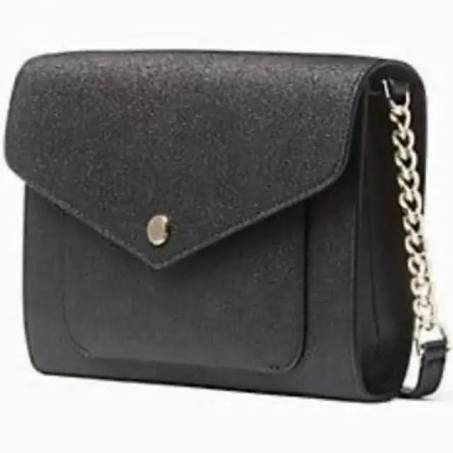 Women`s Purse Black Glitter Tinsel Flap Crossbody Handbag by Kate Spade