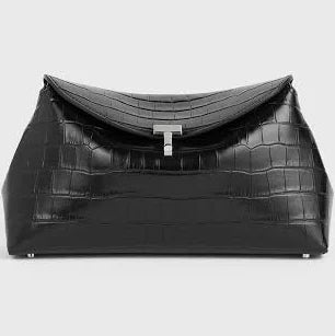 TOTEME - T-Lock croco-embossed clutch Black - Women
