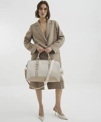 Thumbnail for River Island Womens Beige Monogram Barrel Holdall Weekend Bag in One Size