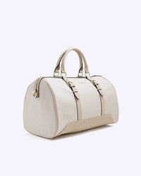 Thumbnail for River Island Womens Beige Monogram Barrel Holdall Weekend Bag in One Size