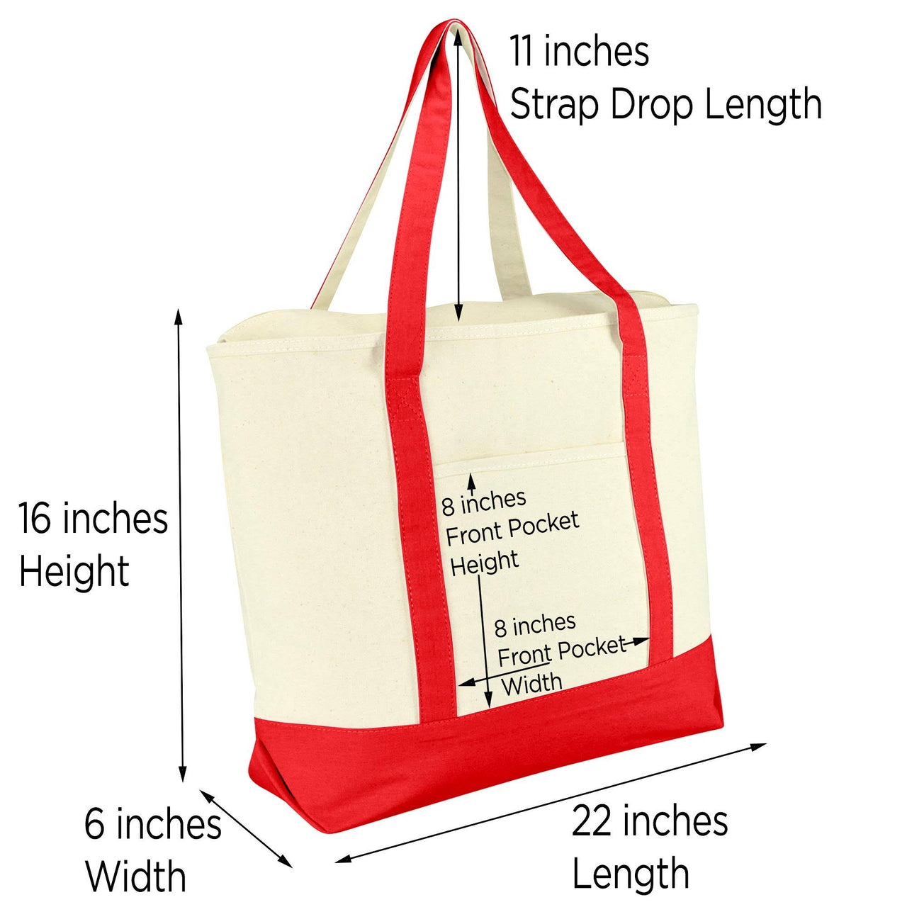Dalix 22" Large Cotton Canvas Zippered Shopping Tote Grocery Bag in RE