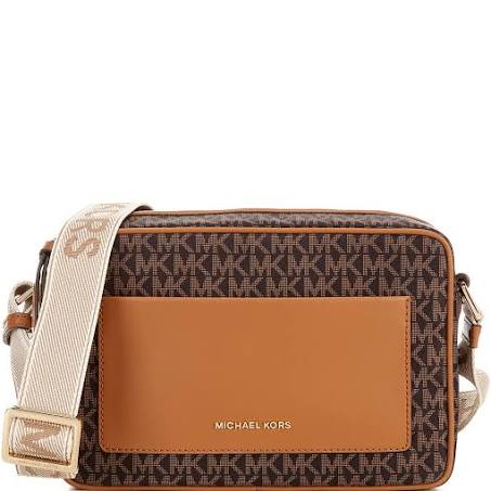 Michael Kors Jet Set Large Logo Print Woven Crossbody Bag - BRN/ACORN