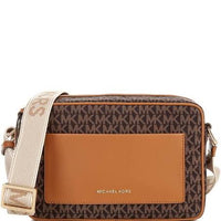 Thumbnail for Michael Kors Jet Set Large Logo Print Woven Crossbody Bag - BRN/ACORN