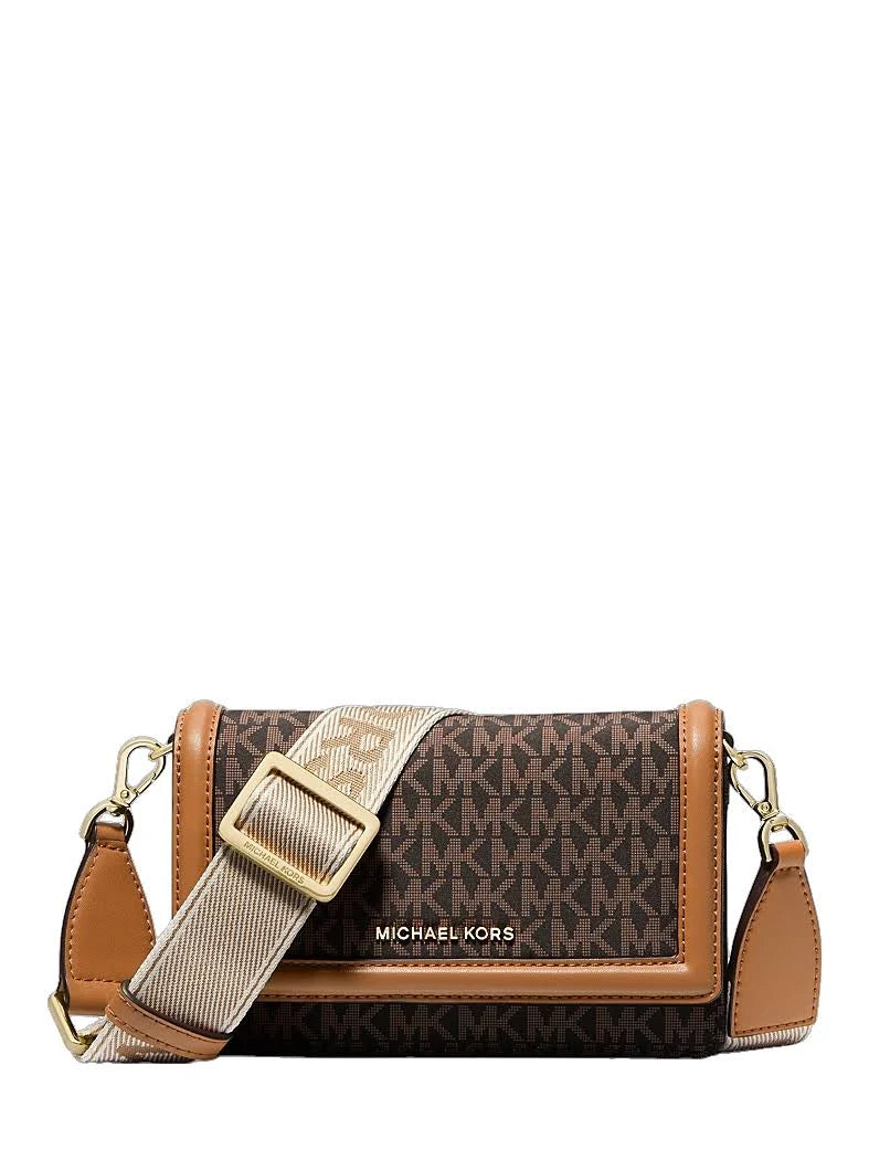 Michael Kors Jet Set Large Logo Print Woven Crossbody Bag - BRN/ACORN