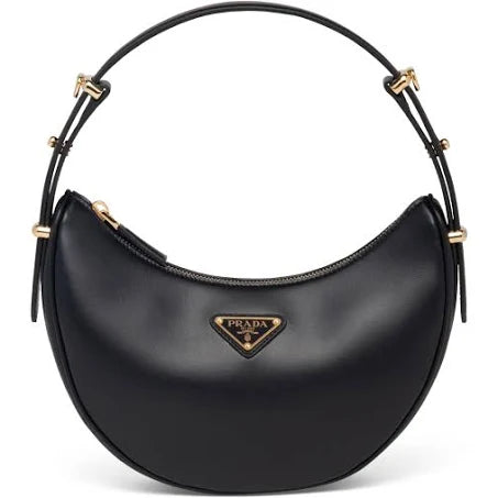 Prada Arqué Small Leather Shoulder Bag, Women, Black