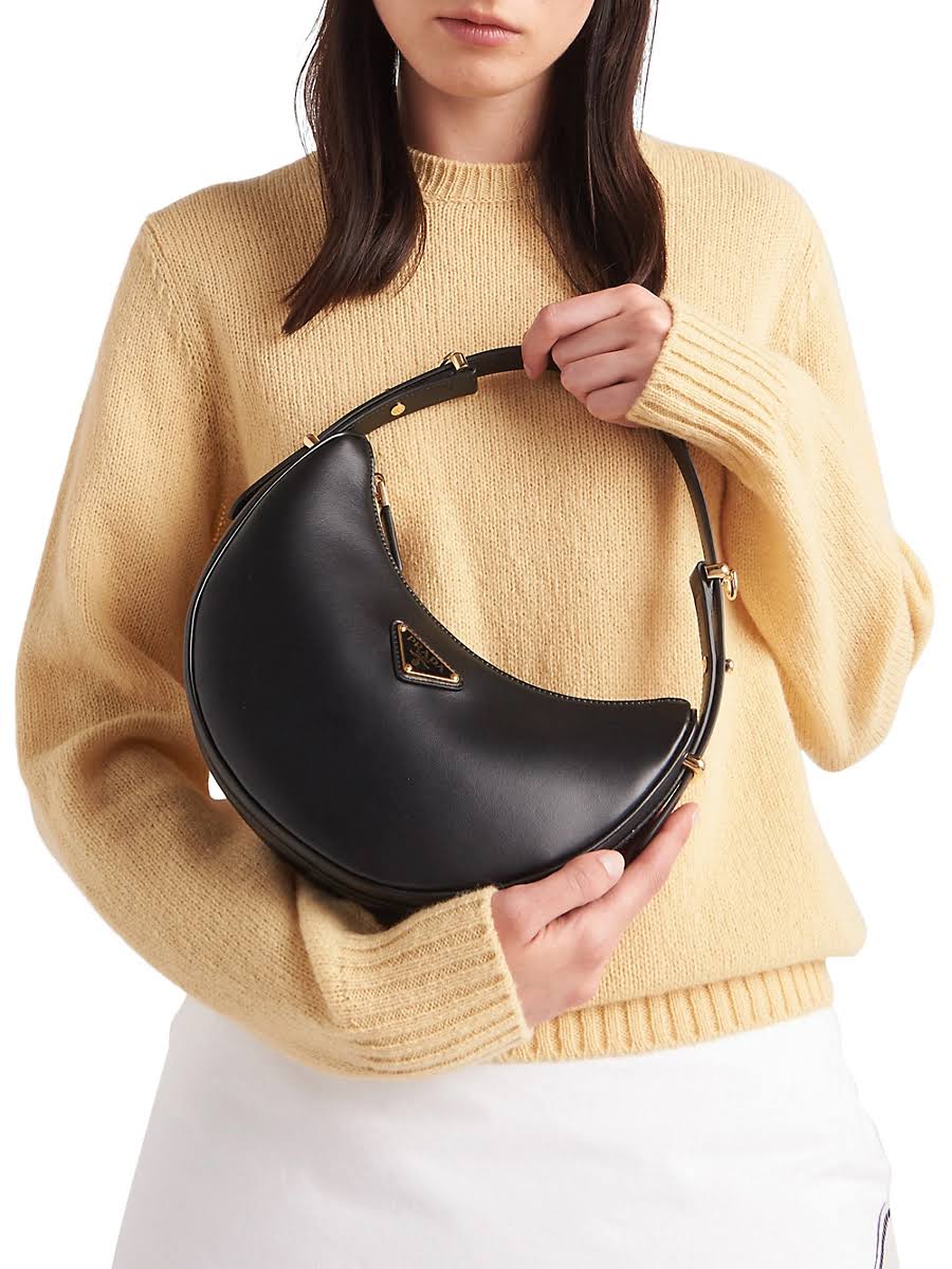 Prada Arqué Small Leather Shoulder Bag, Women, Black